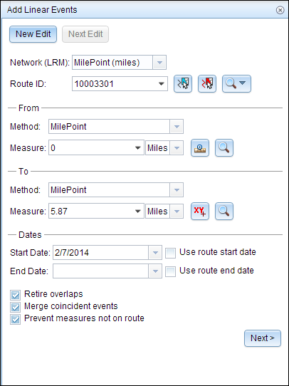 Add Linear Events with user-configured from and to methods and measures Add Linear Events with user-configured from and to methods and measures